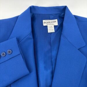 Pendleton Womens Royal Blue 100% Virgin Wool Single Button Blazer Jacket Size 16